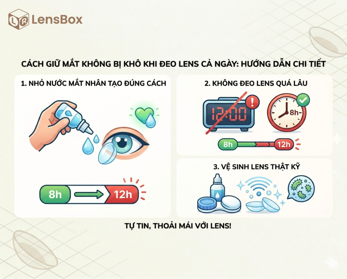 CÁCH GIỮ MẮT KHÔNG BỊ KHÔ KHI ĐEO LENS CẢ NGÀY