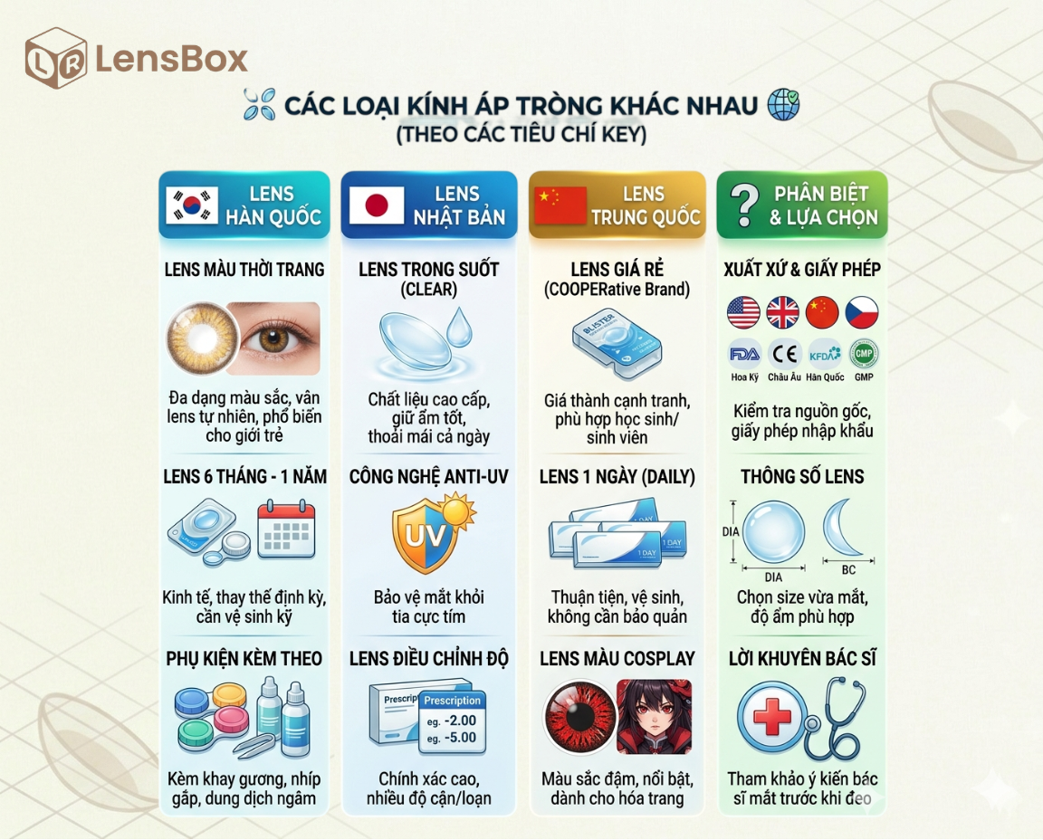 Lens Hàn, Nhật, Trung khác nhau thế nào?
